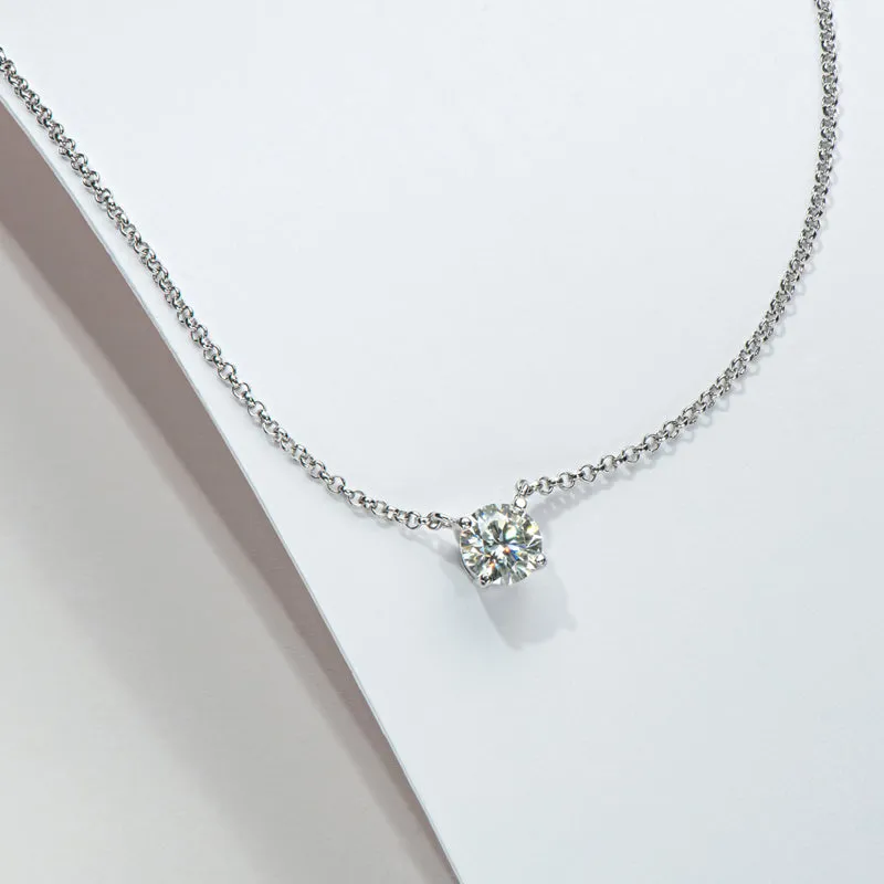 1CT Classic Brilliant Round Moissanite Diamond Pendant Necklace
