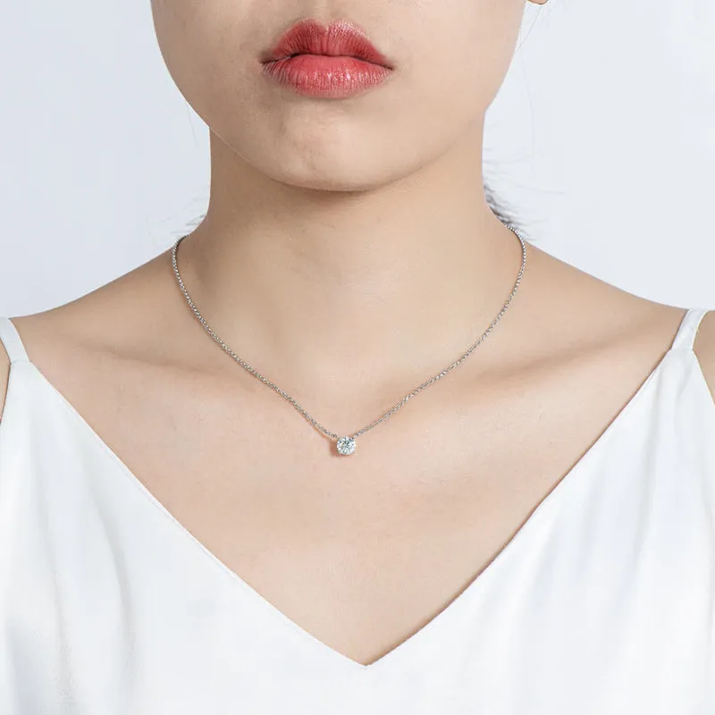 1CT Classic Brilliant Round Moissanite Diamond Pendant Necklace