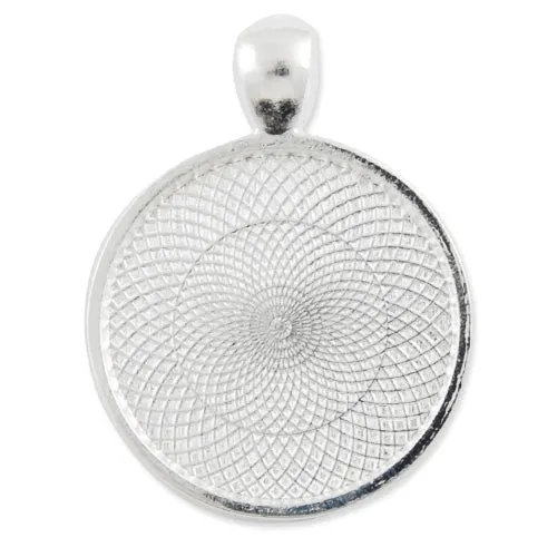 20 Silver Round Zinc Alloy Cameo Cabochon Base Setting Pendants,fit 25mm cabochon