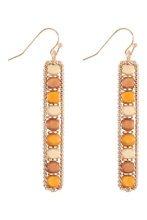2.1" WOOD BAR SHAPED MIXED BEAD FISH HOOK EARRINGS