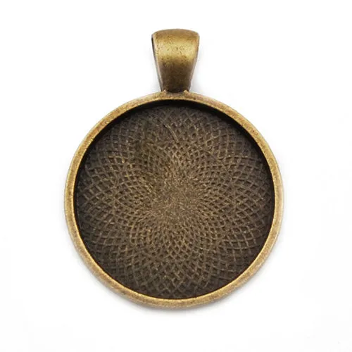 25mm Antique Bronze Round Cameo Cabochon Bezel  Base Setting Pendants ,Sold 20 Pcs per pkg