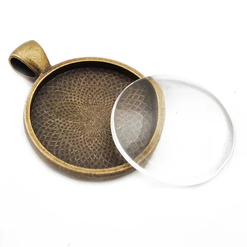 25mm Antique Bronze Round Cameo Cabochon Bezel  Base Setting Pendants ,Sold 20 Pcs per pkg