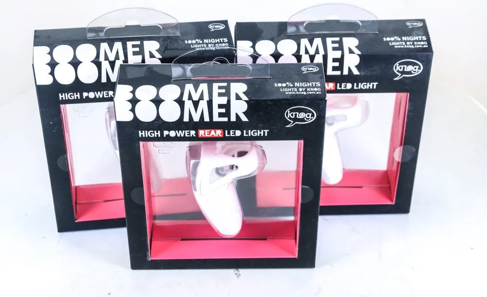 3 QTY KNOG BOOMER '12 White W/ 1 RED LED Bike Rear Light 7 Lumen 4 Mode 600m NEW
