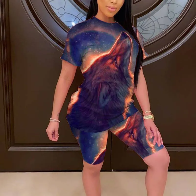 3D Digital Print Short Sleeve Two Piece Set