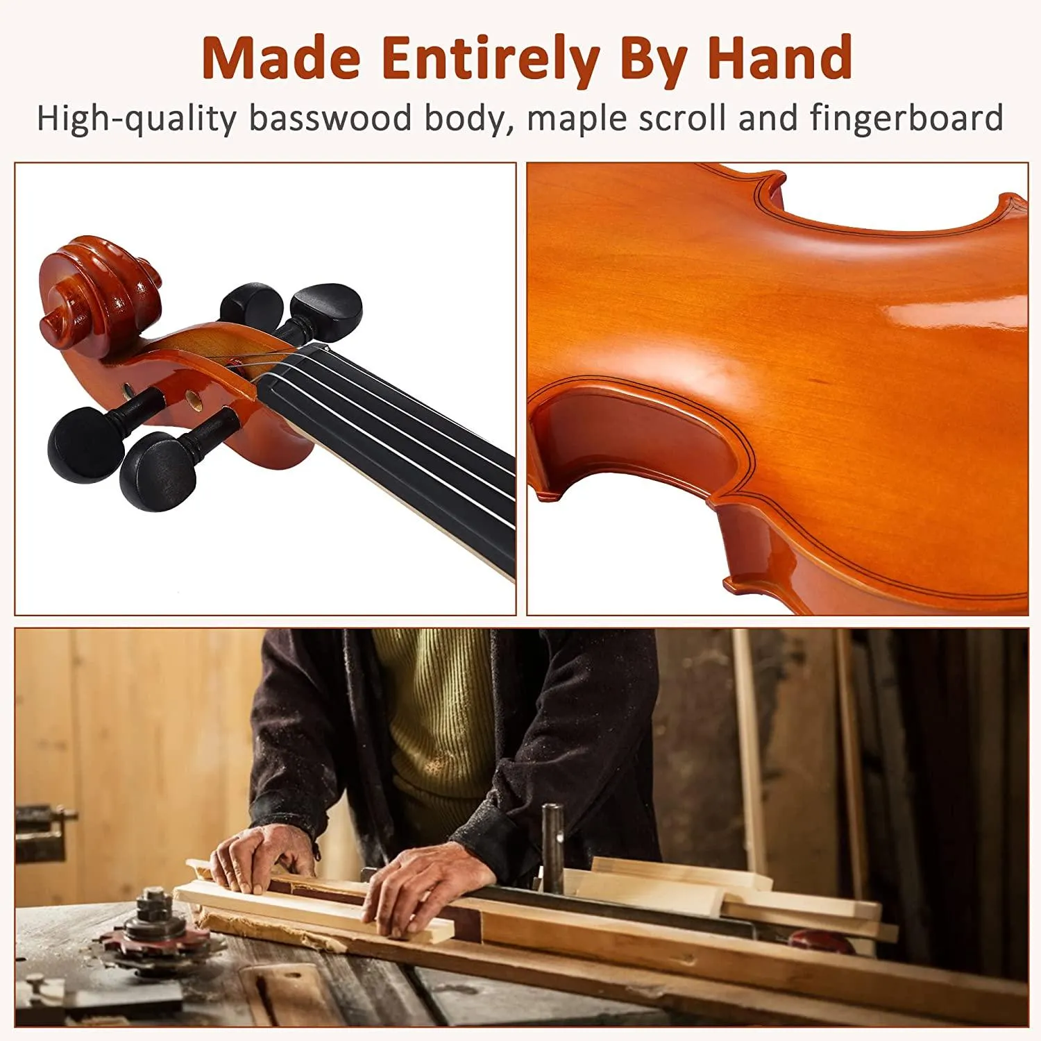 4/4 Full Size Violin Set Kids Premium Handcraft Violin with Case for Age 11 