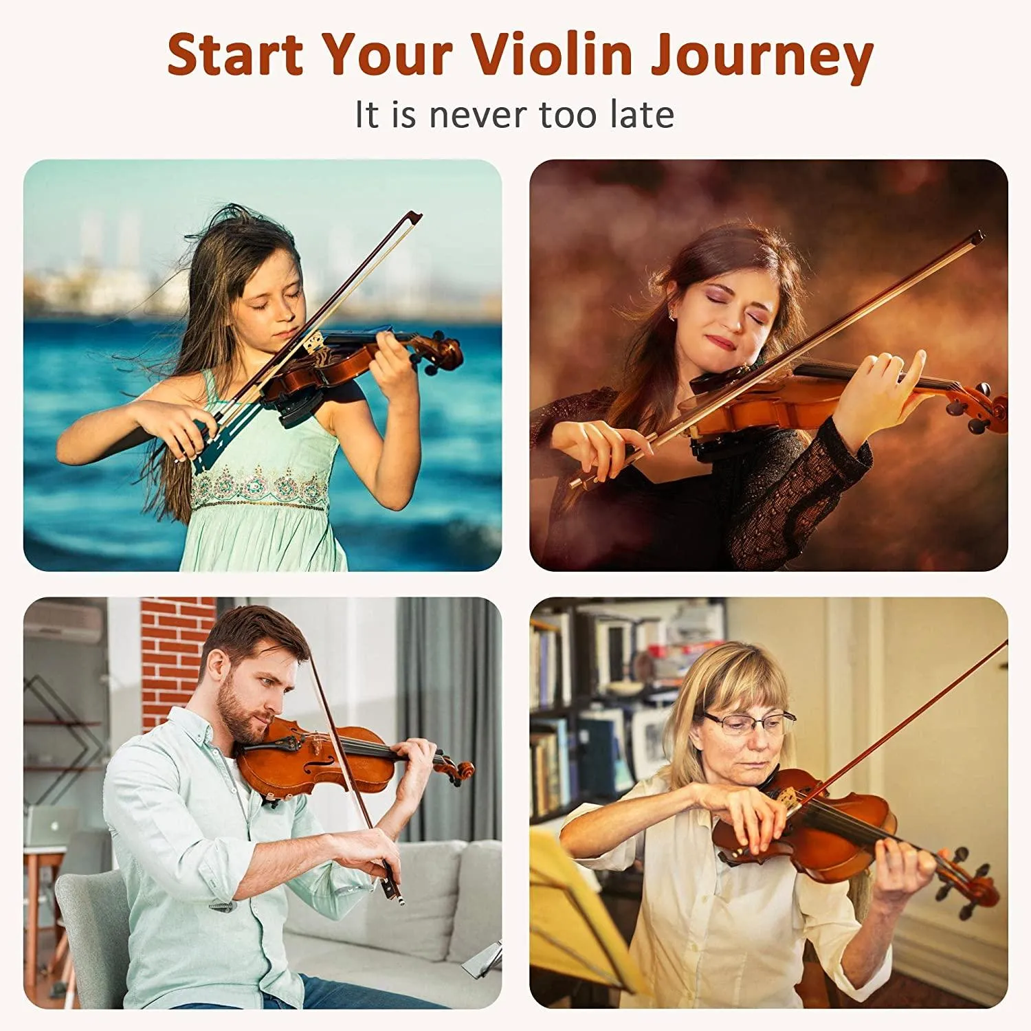 4/4 Full Size Violin Set Kids Premium Handcraft Violin with Case for Age 11 
