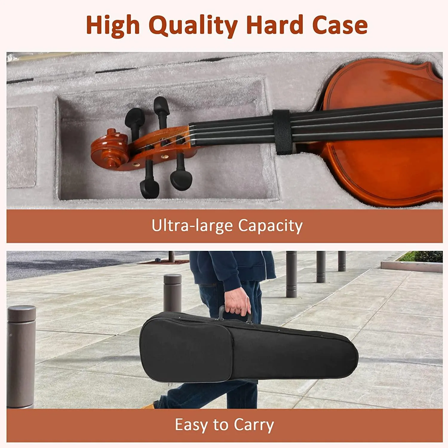 4/4 Full Size Violin Set Kids Premium Handcraft Violin with Case for Age 11 