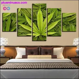 5 Pieces Abstract Green Leaves Canvas Paintings HD Prints