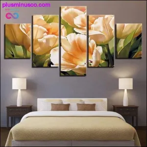 5 Pieces Canvas Champagne Tulips Flower Paintings Wall Home