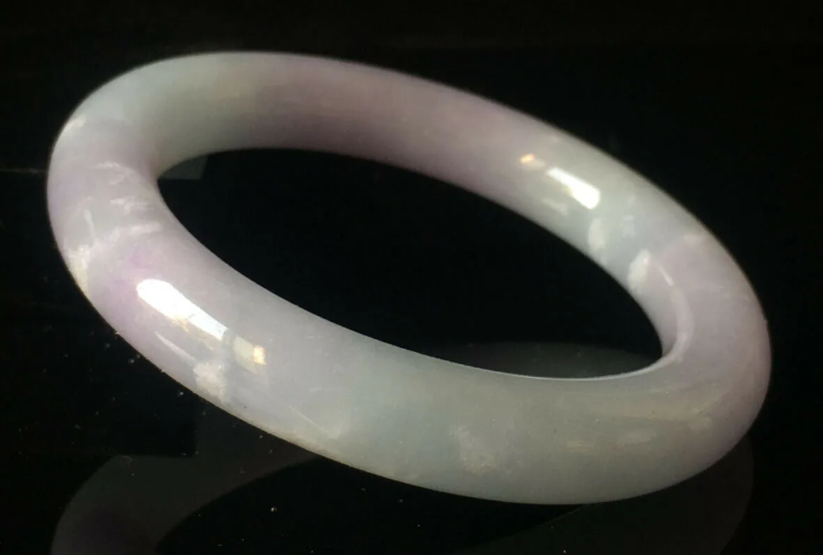 57/58/59mm Certified Natural Lavender Jadeite Emerald A*Jade HandCarved Lucky Round Bracelet Bangle GX815