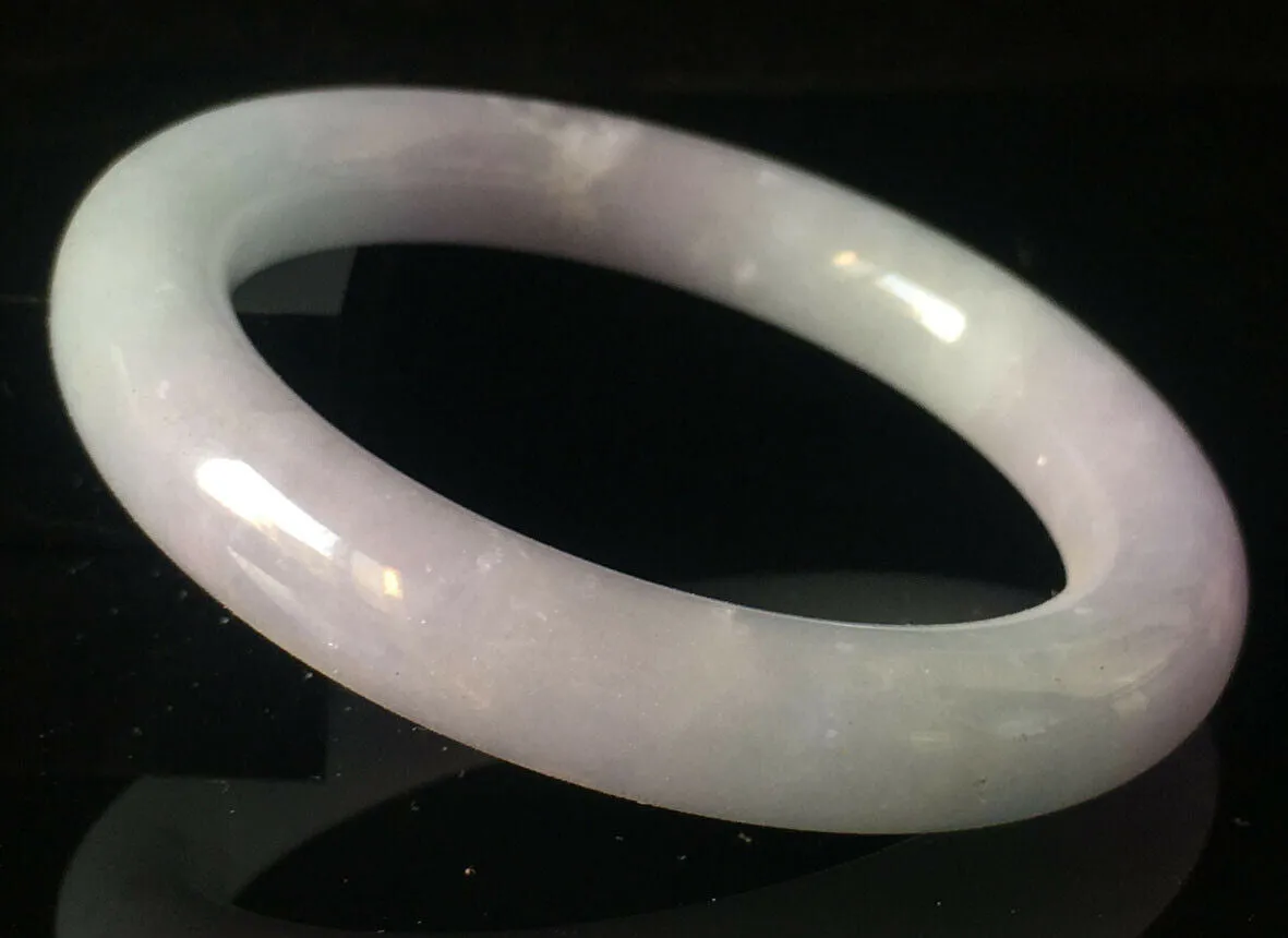 57/58/59mm Certified Natural Lavender Jadeite Emerald A*Jade HandCarved Lucky Round Bracelet Bangle GX815