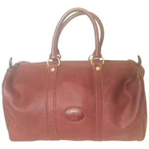 80's Vintage Longchamp rare dark wine leather duffle bag, mini travel purse. Classic bag for unisex use.