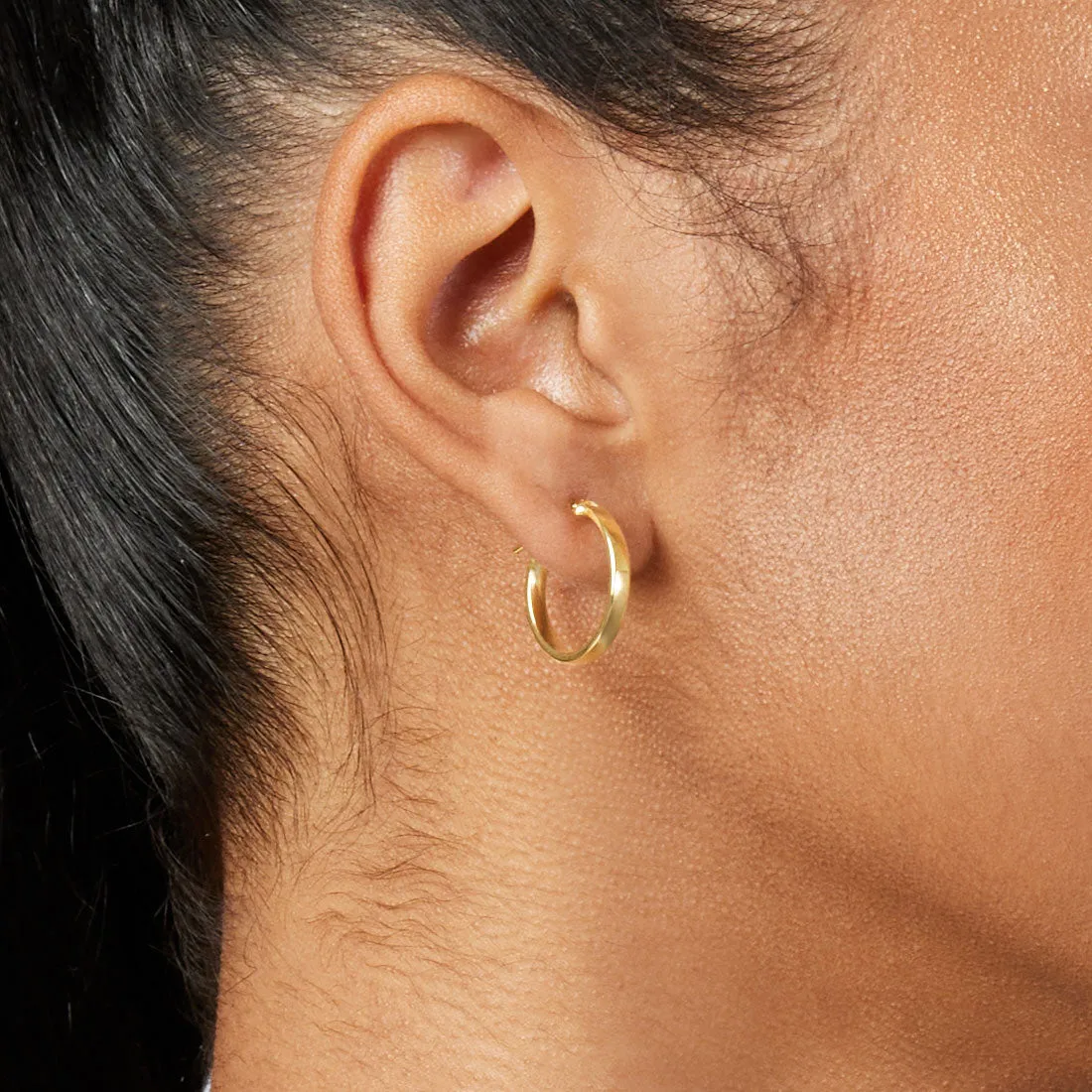 9ct Yellow Gold Silver Infused Plain Square Hoop Earrings- 2mm x 15mm