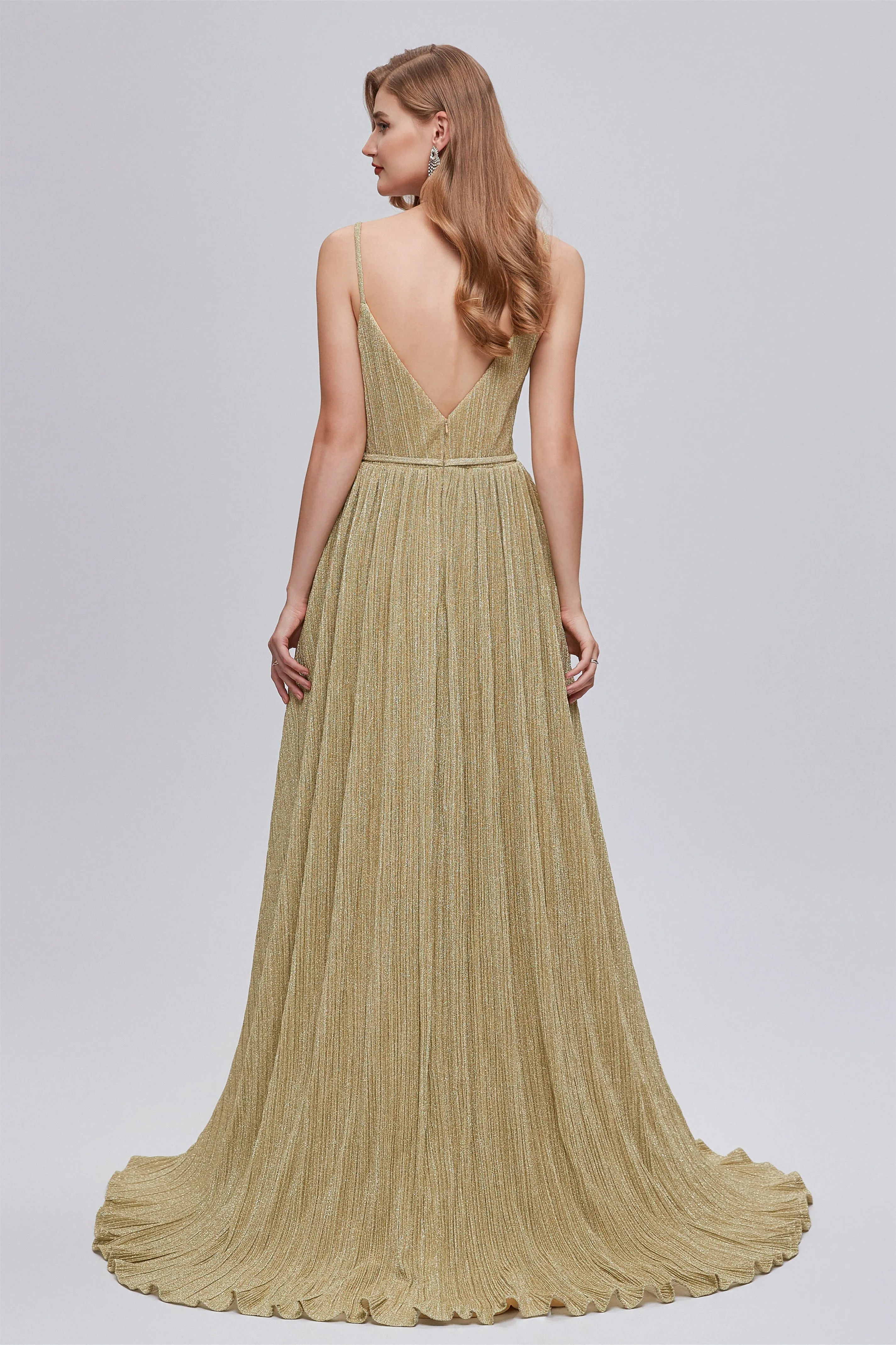 A-line Spaghetti strap Floor-length Sleeveless Open Back Elegant Beautiful Prom Dresses