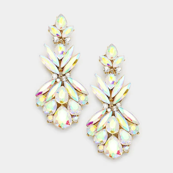 AB Crystal Floral Dangle Earrings on Gold | 237575