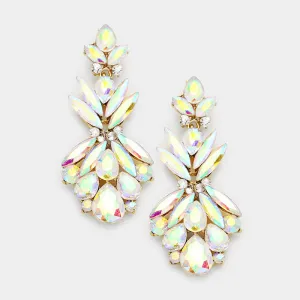 AB Crystal Floral Dangle Earrings on Gold | 237575