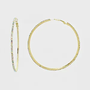 AB Rhinestone Hoop Earrings on Gold | 2.5" | 269221