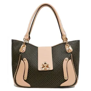 ALBA golden lock polka signature print satchel Bag Purse Black color block FM232