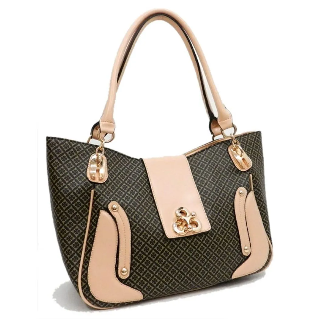ALBA golden lock polka signature print satchel Bag Purse Black color block FM232