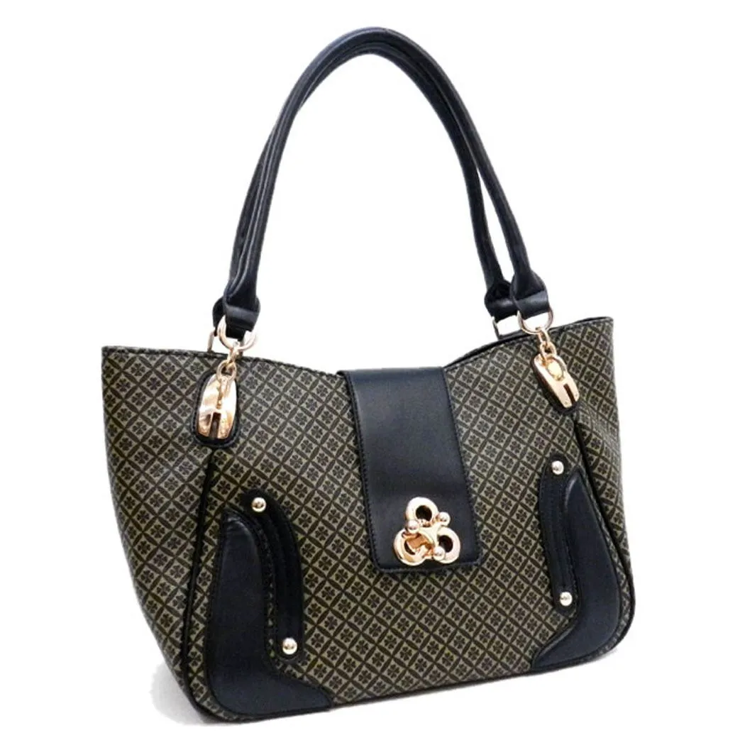 ALBA golden lock polka signature print satchel Bag Purse Black color block FM232