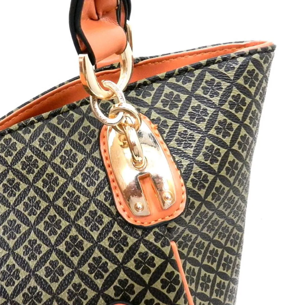 ALBA golden lock polka signature print satchel Bag Purse Black color block FM232