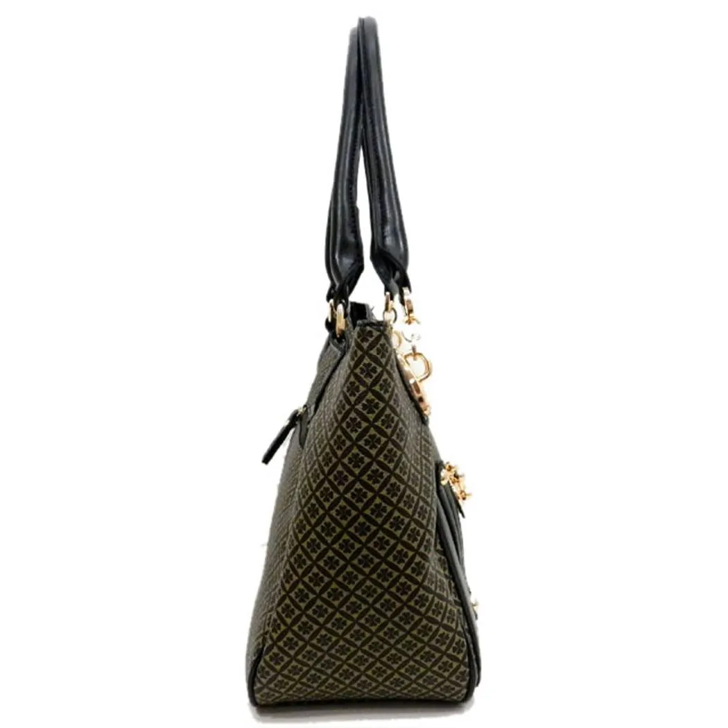 ALBA golden lock polka signature print satchel Bag Purse Black color block FM232