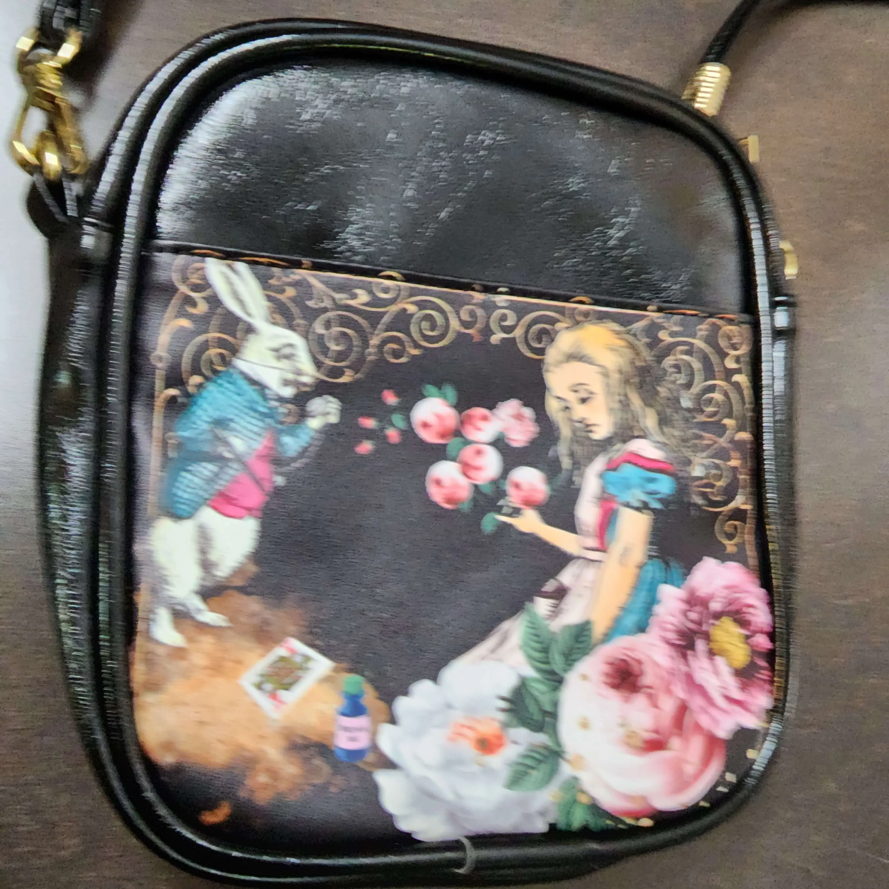 Alice In Wonderland Pink and Turquoise Mini Phone Purse, Crossbody Sling Bag