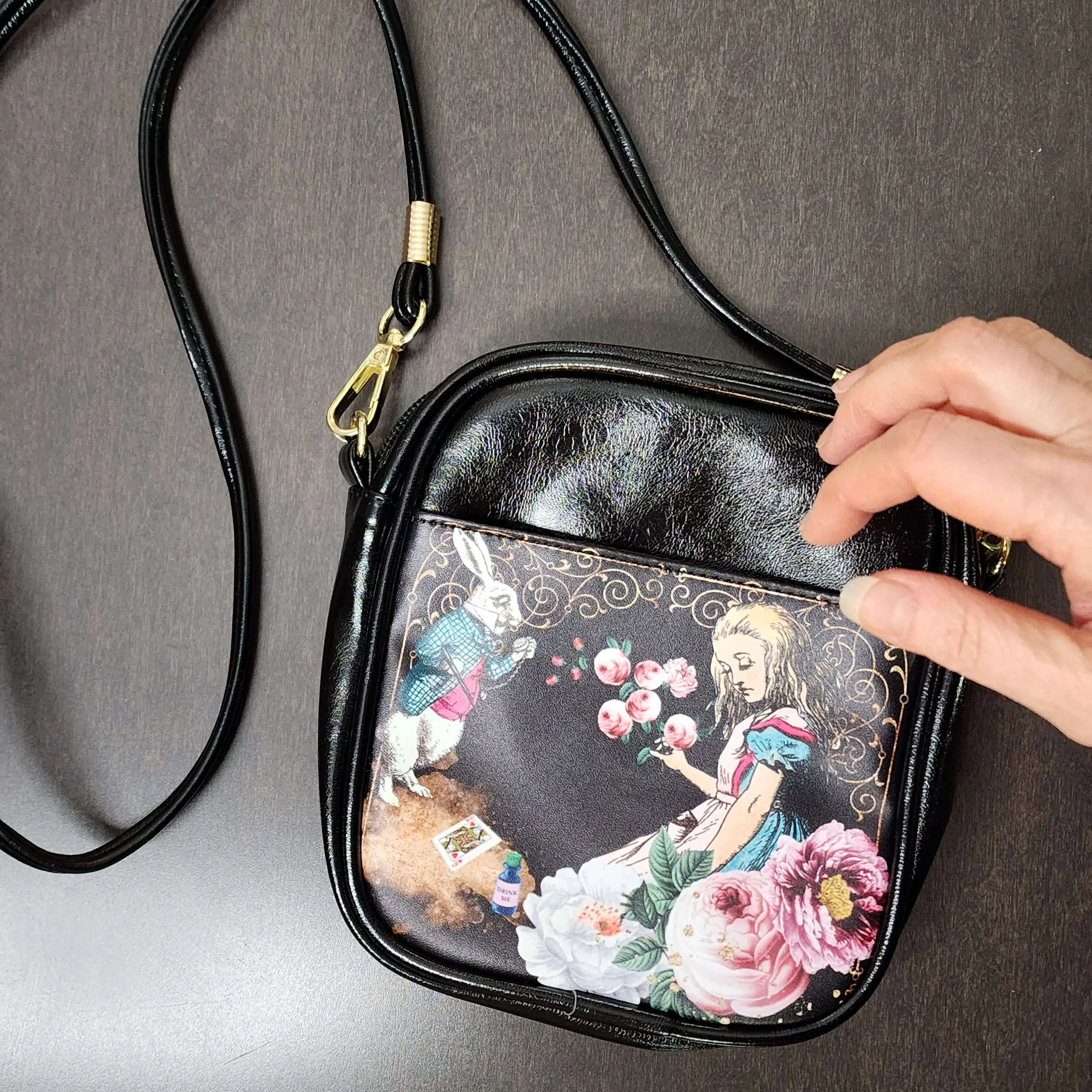Alice In Wonderland Pink and Turquoise Mini Phone Purse, Crossbody Sling Bag