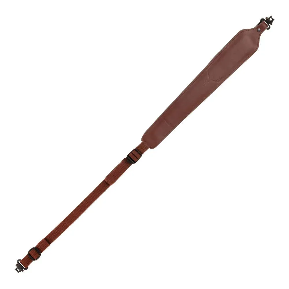 Allen Deer Head Padded Leather Rifle Sling with Swivels, Brown