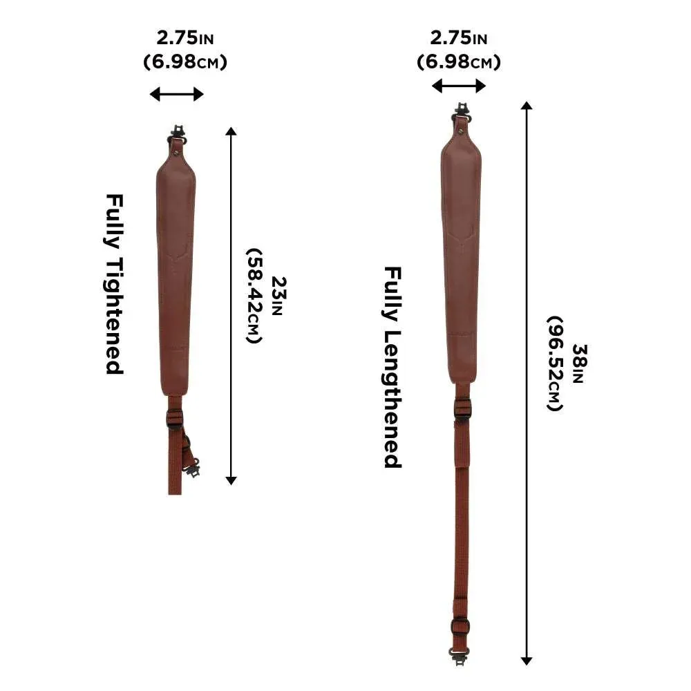 Allen Deer Head Padded Leather Rifle Sling with Swivels, Brown