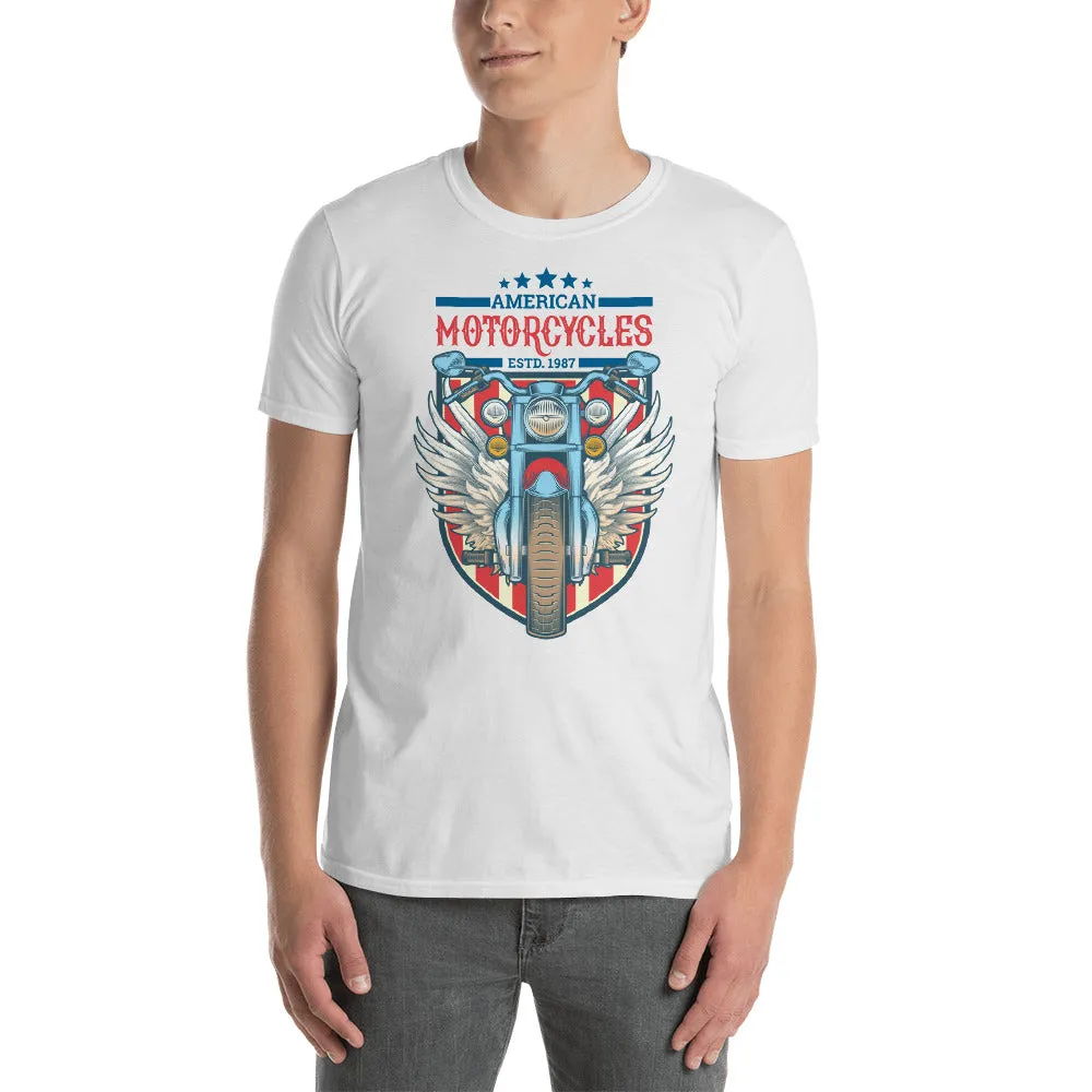 American Motorcycle Est 1987 T Shirt White Classic Racer Motorbike T Shirt for Men