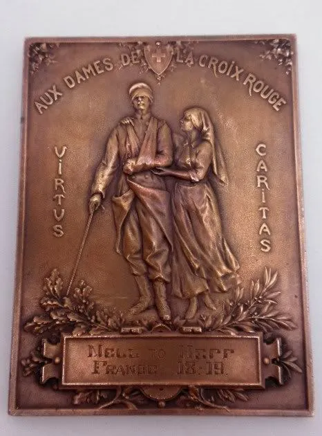 Antique French Bronze Plaque "Aux Dames de La Croix Rouge"