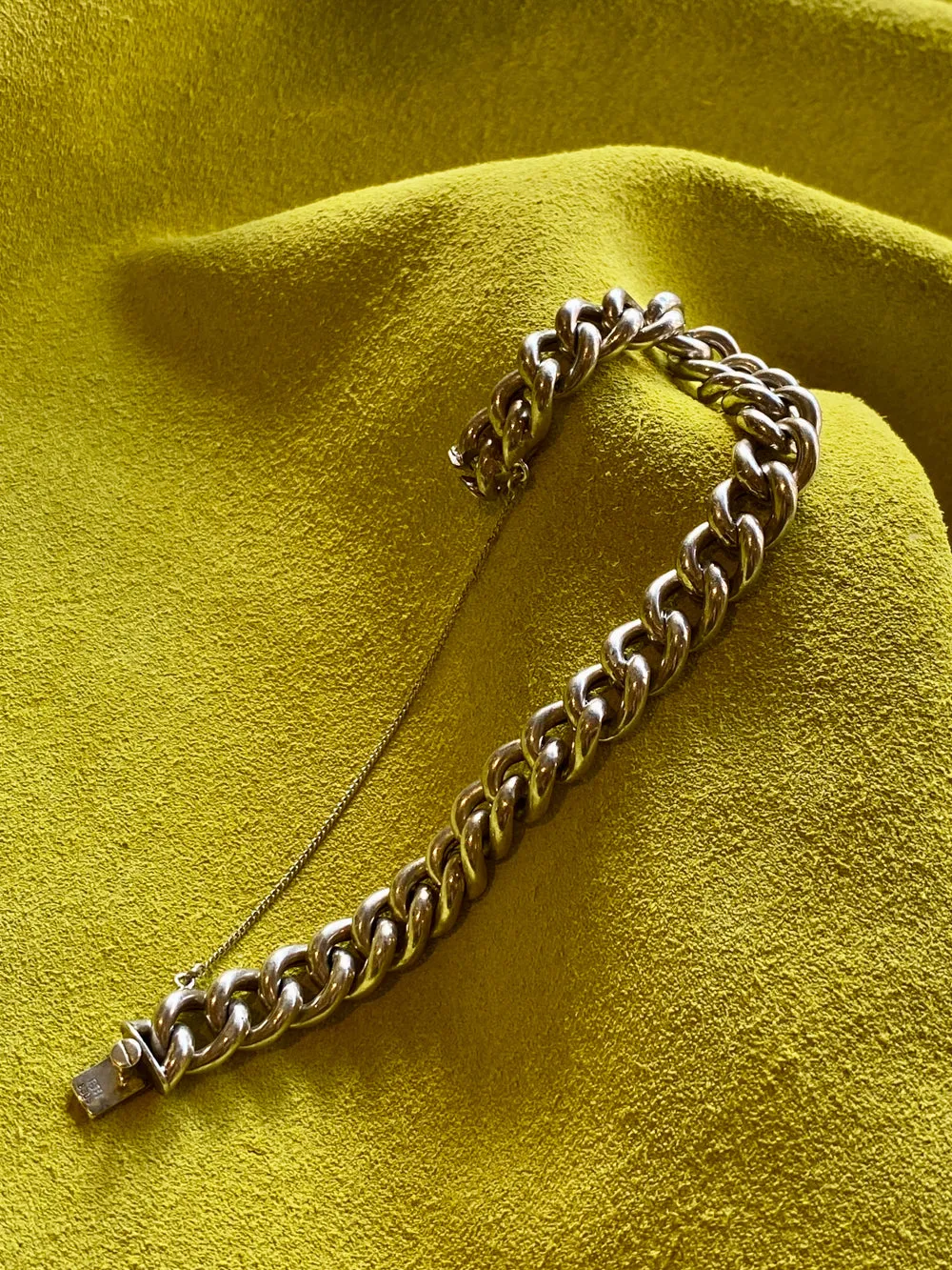Antique Silver Bernhard Hertz Hollow Puffy Curb Link  Bracelet - 6.9 inch interior circumference