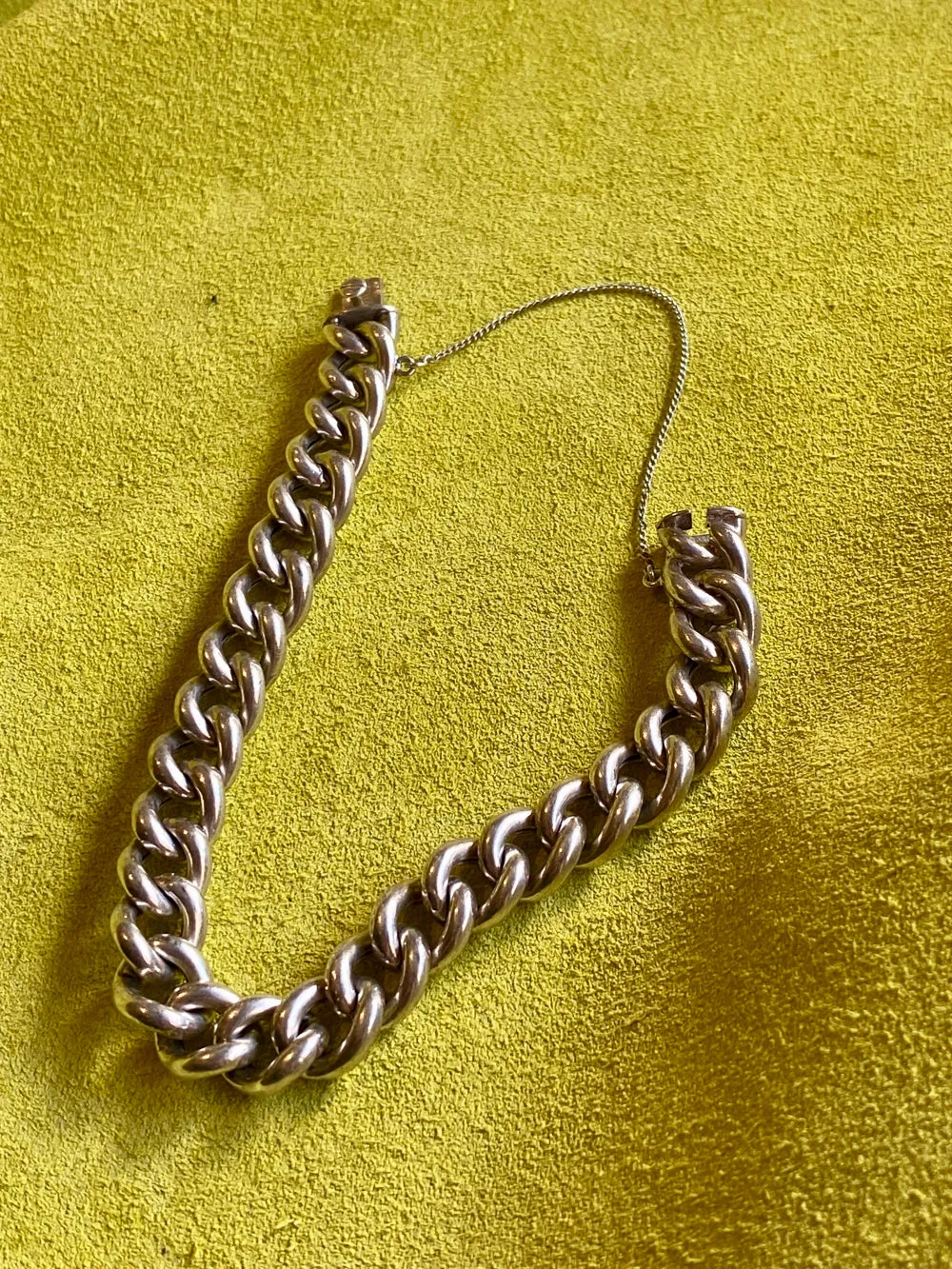 Antique Silver Bernhard Hertz Hollow Puffy Curb Link  Bracelet - 6.9 inch interior circumference