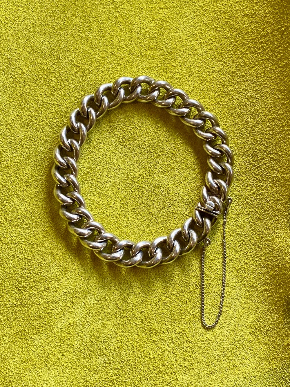 Antique Silver Bernhard Hertz Hollow Puffy Curb Link  Bracelet - 6.9 inch interior circumference