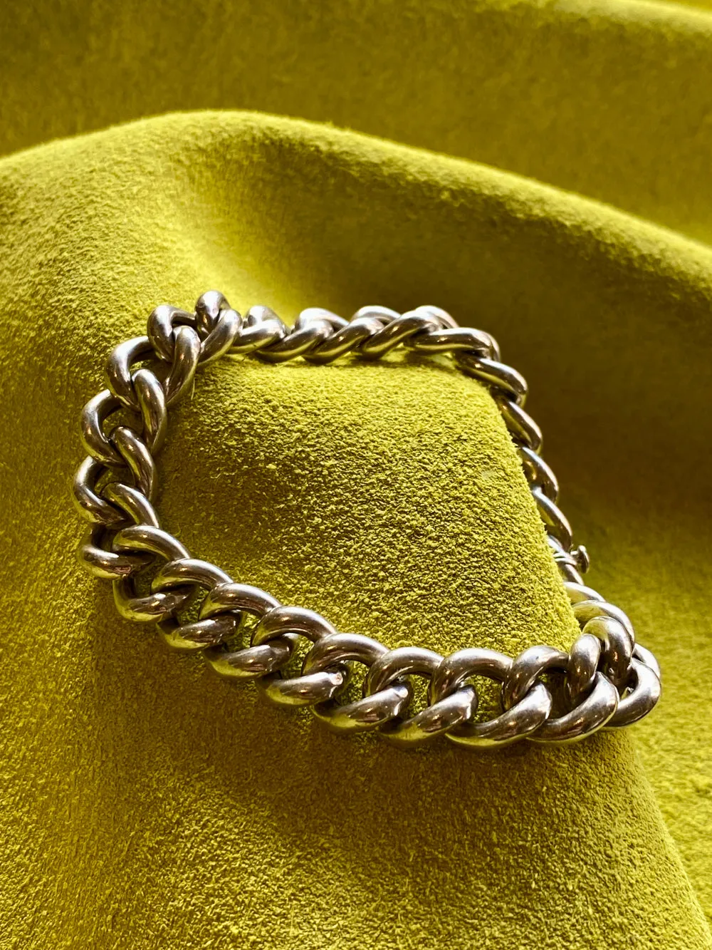 Antique Silver Bernhard Hertz Hollow Puffy Curb Link  Bracelet - 6.9 inch interior circumference