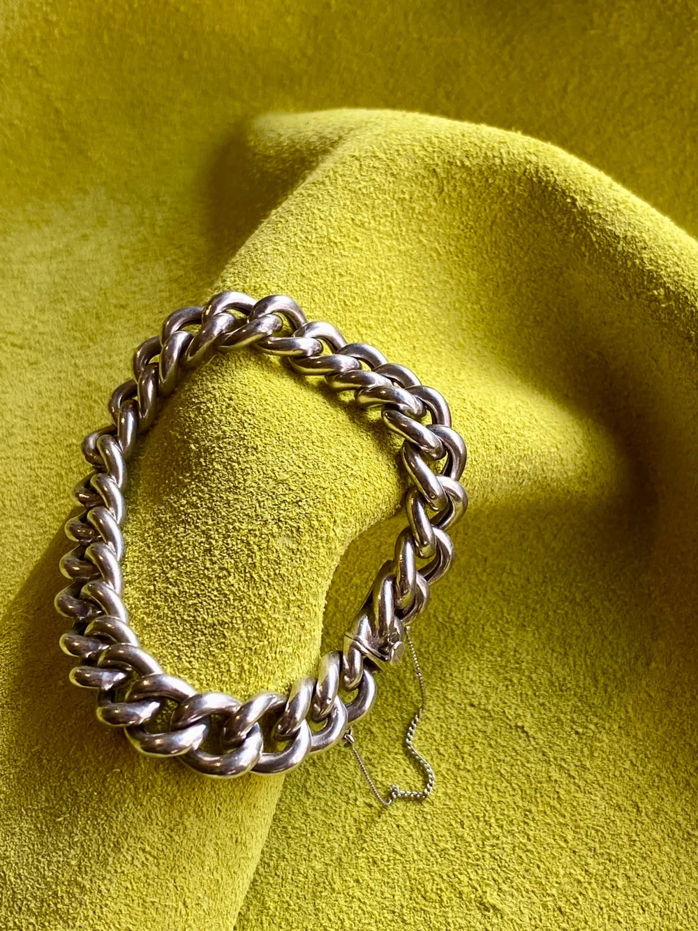 Antique Silver Bernhard Hertz Hollow Puffy Curb Link  Bracelet - 6.9 inch interior circumference