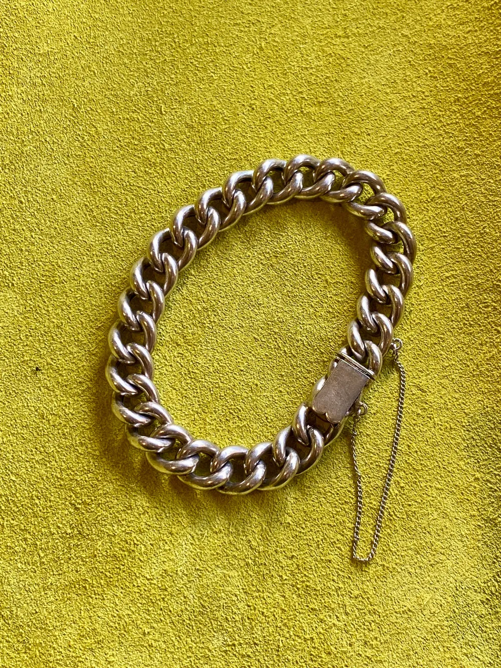 Antique Silver Bernhard Hertz Hollow Puffy Curb Link  Bracelet - 6.9 inch interior circumference
