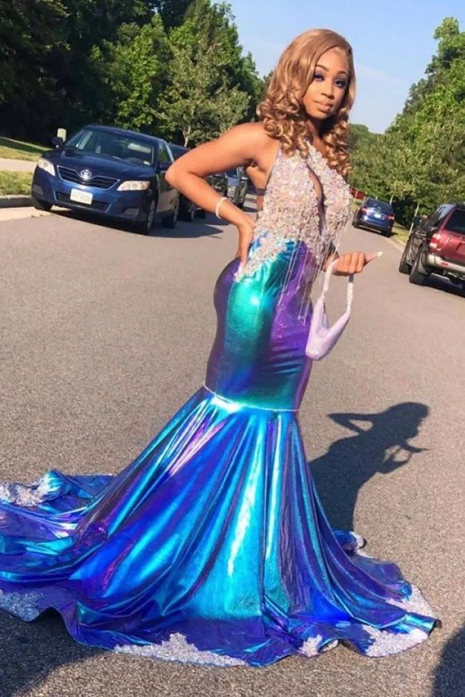 Asymmetric Beads Appliques Prom Dresses Alluring Open Back Fit and Flare Evening Gowns