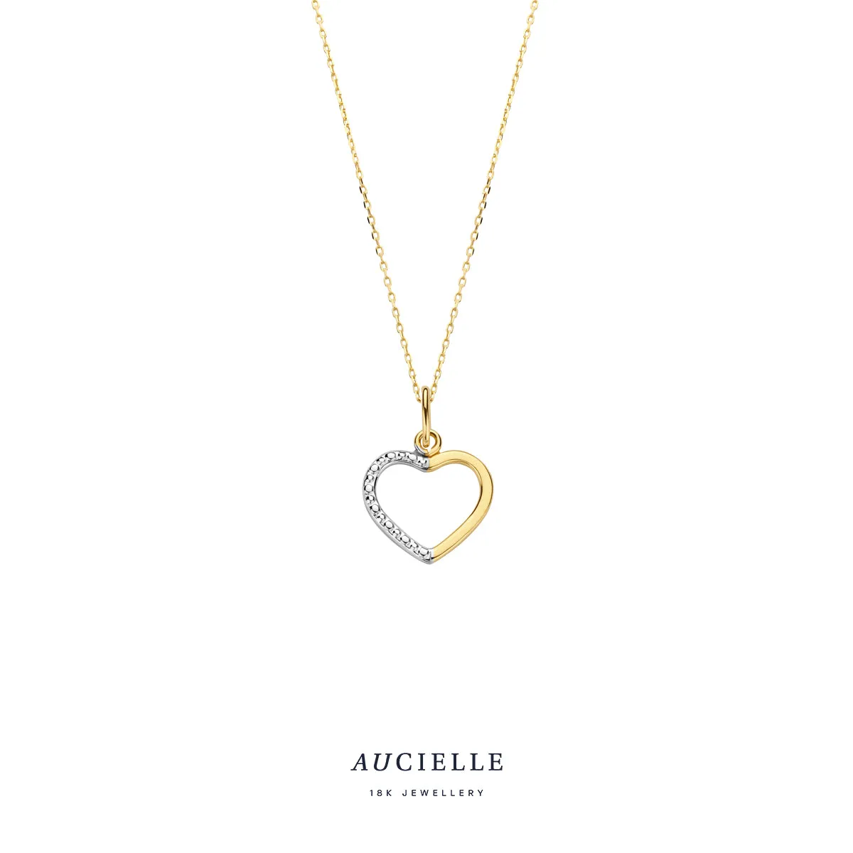 Aucielle - Pendentif - Cœur, Or Jaune et Blanc, Zircons(AH0048L)