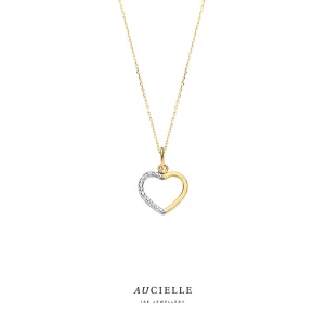Aucielle - Pendentif - Cœur, Or Jaune et Blanc, Zircons(AH0048L)