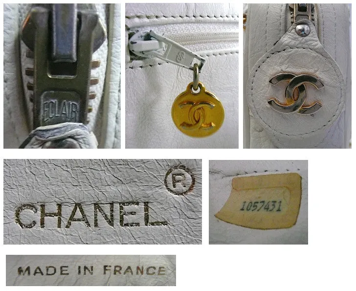 Authentic Chanel Bone Ostrich Skin Camera Handbag