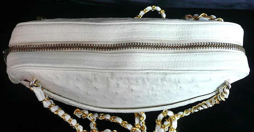 Authentic Chanel Bone Ostrich Skin Camera Handbag