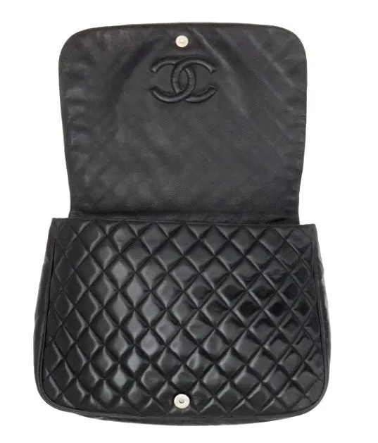 Authentic Chanel Vintage Black Rare Quilted Jumbo Flap Handbag