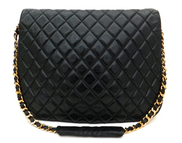 Authentic Chanel Vintage Black Rare Quilted Jumbo Flap Handbag