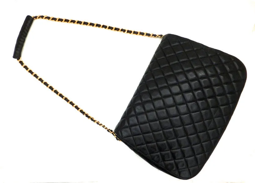 Authentic Chanel Vintage Black Rare Quilted Jumbo Flap Handbag