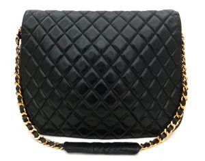Authentic Chanel Vintage Black Rare Quilted Jumbo Flap Handbag
