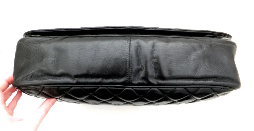 Authentic Chanel Vintage Black Rare Quilted Jumbo Flap Handbag
