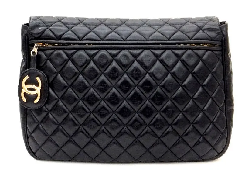 Authentic Chanel Vintage Black Rare Quilted Jumbo Flap Handbag