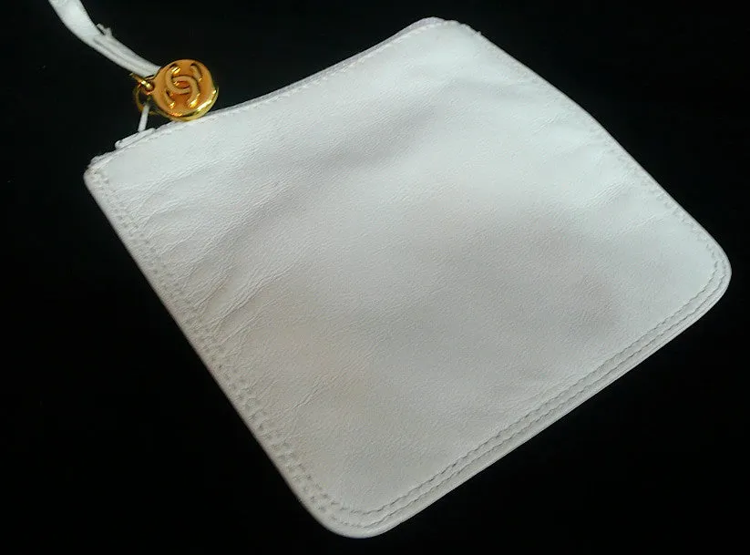 Authentic Chanel White Quilted Tortoise Hardware Drawstring Handbag